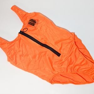 80s neon orange swim suit one piece surf
